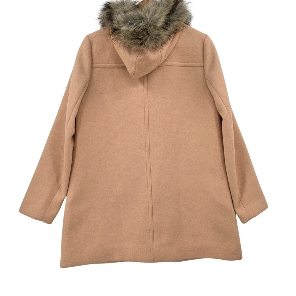J. Crew Womens 8 Beige Peach Vail Faux‎ Fur Tan Wool Blend Hooded Pea Coat - Picture 4 of 10